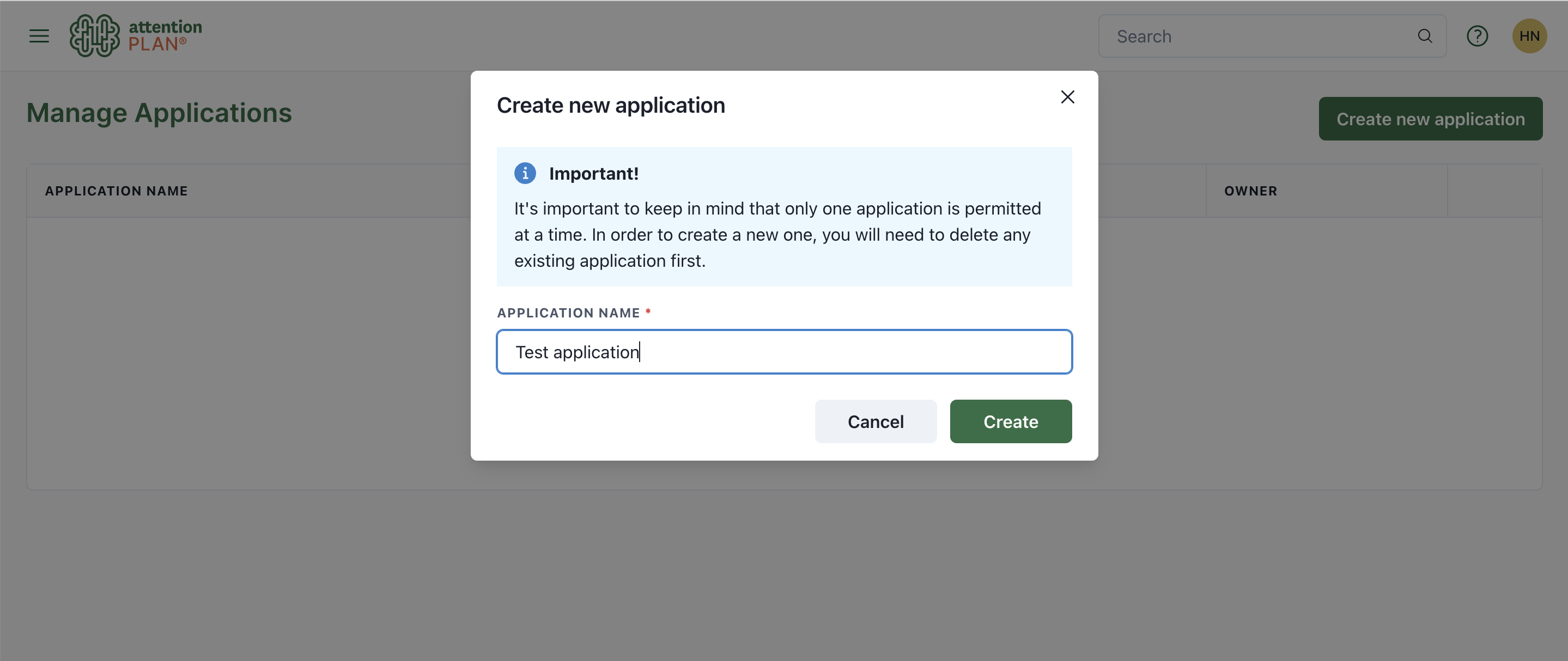 Creating an application